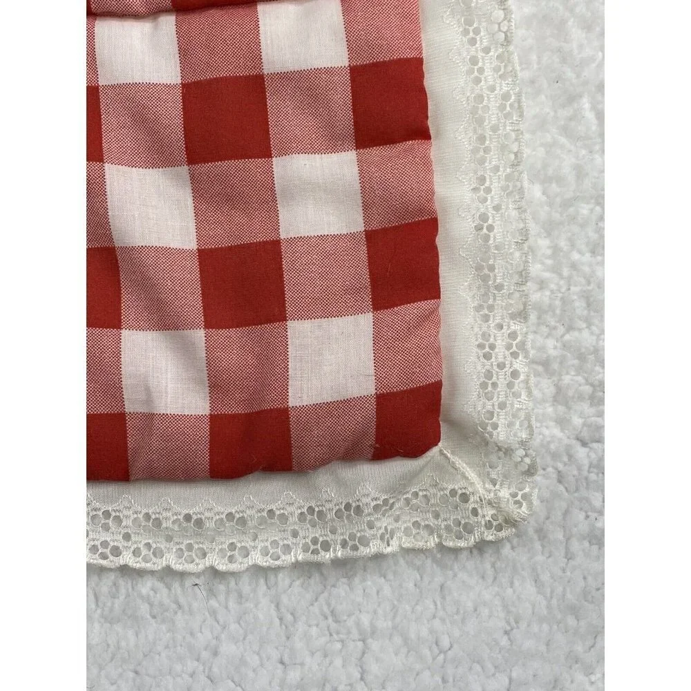 VTG 70s 80s Handmade Red Gingham Quilt 53x39 Bunny Appliqué Cottagecore Easter‎